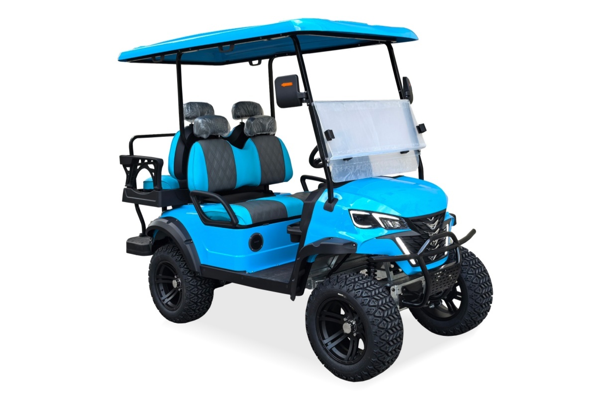 Lifted 4 seater golf carts light blue